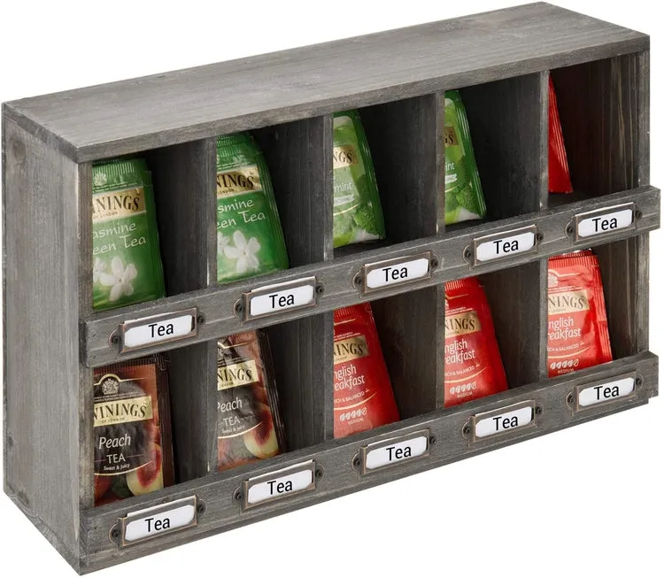 Wall Mounted Tea Bag Storage Box with Vintage Label Holders