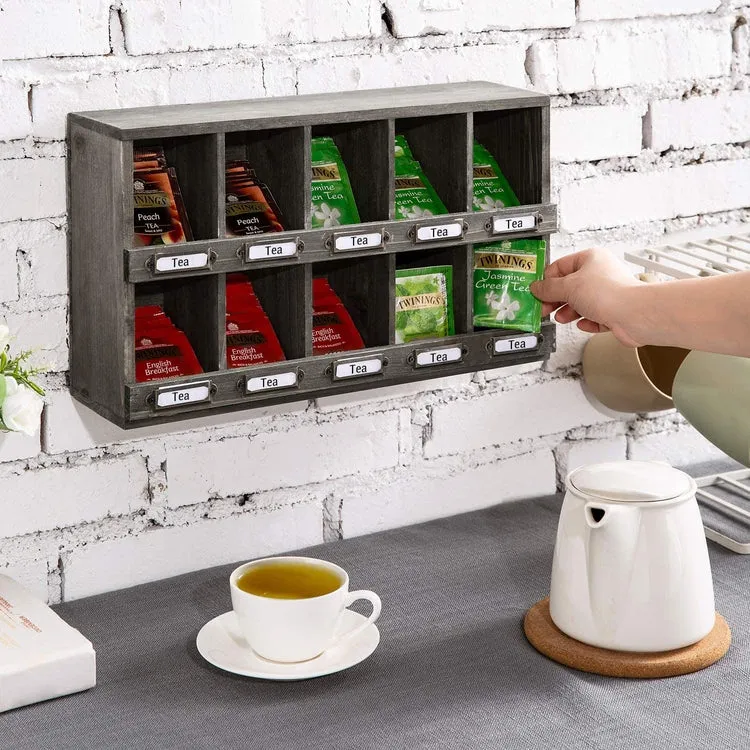 Wall Mounted Tea Bag Storage Box with Vintage Label Holders