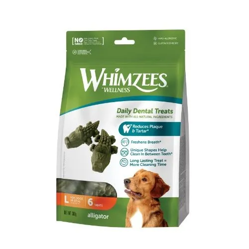 Whimzees Alligator Dental Dog Chew Treat Pack 117mm Large 6 Pack