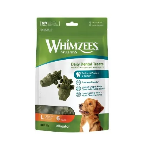 Whimzees Alligator Dental Dog Chew Treat Pack 117mm Large 6 Pack