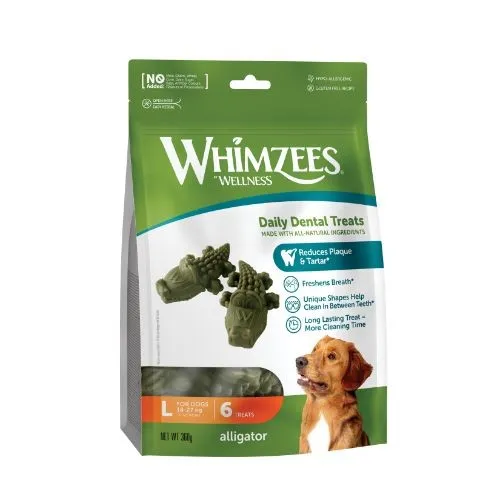 Whimzees Alligator Dental Dog Chew Treat Pack 117mm Large 6 Pack