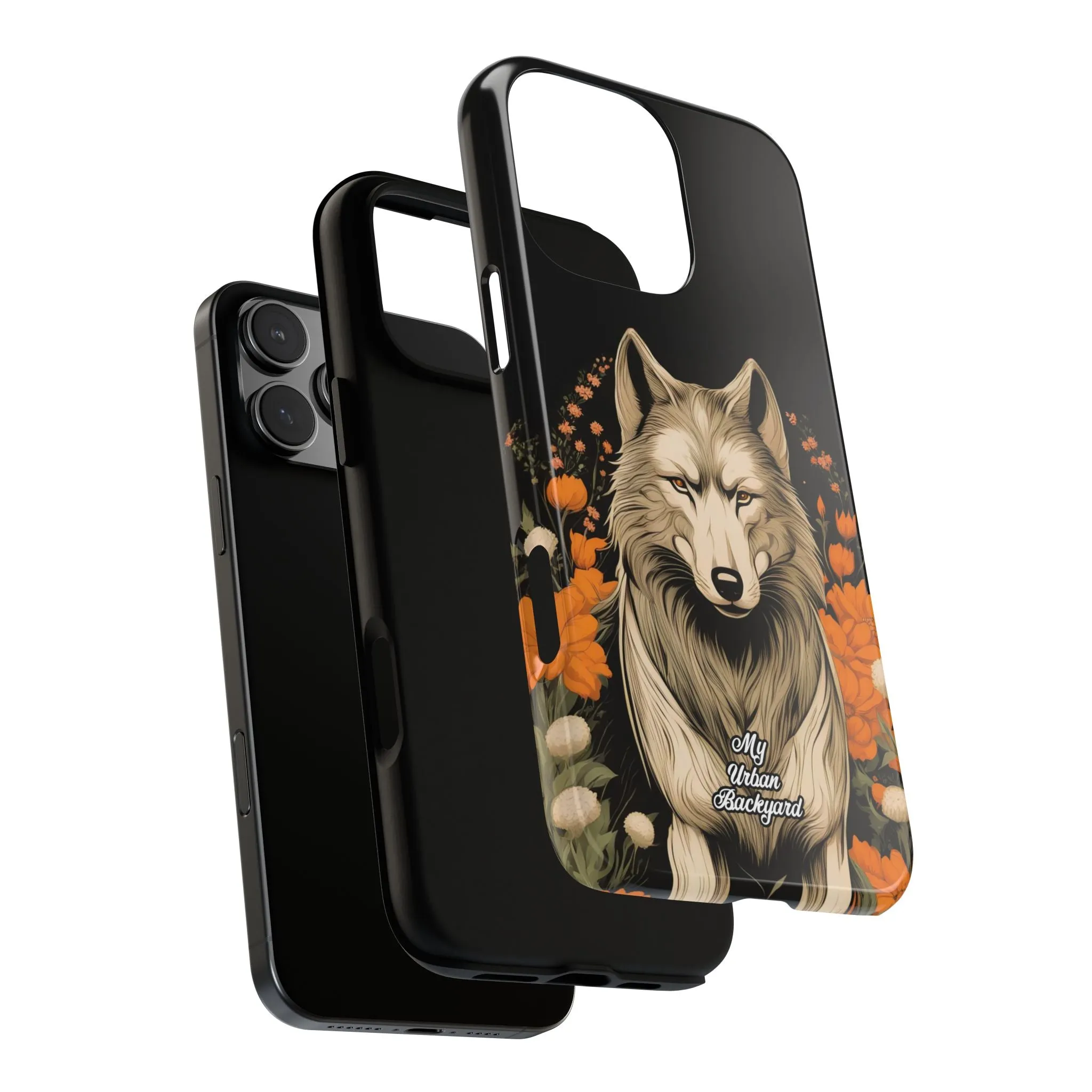 Wolf with Flowers, Cell Phone Case - Apple, Samsung or Google Pixel